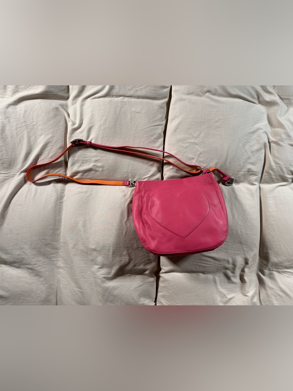 Brighton JODI Pink Leather Puffed Heart  Crossbody Handbag Silver Hardware Y2K
